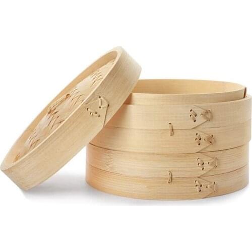 3 Piece Set - Bamboo Steamer Basket - Dumpling & Bun Steamer - Great For Cooking, Buns, Dim Sum, Vegetables, Fish