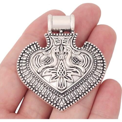 3 x Tibetan Silver Large Bohemia Boho Heart Charms Pendants for Necklace Jewelry Making 56x49mm