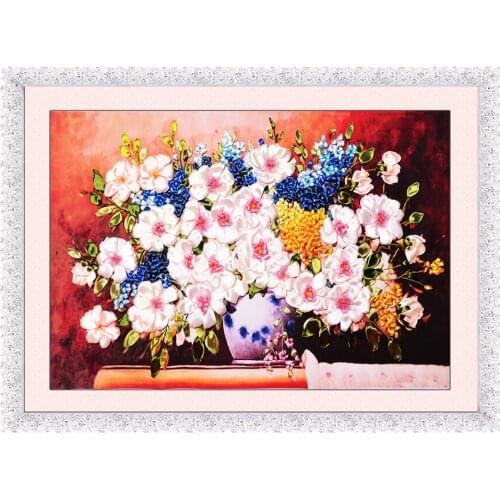 70x50cm In full bloom Ribbon embroidery kit stain painting set handcraft kit DIY handmade needlework art home decor