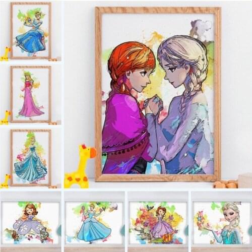 Watercolor Disney Characters Princess and Prints Canvas Painting Print Wall Art Cartoon Poster Cuadros for Kids Room Decor