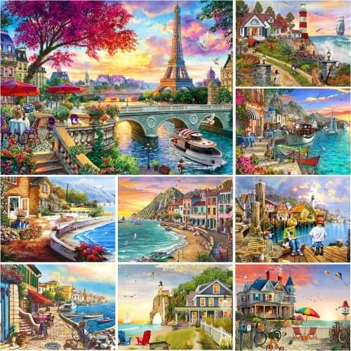 5D DIY Diamond Painting House Rhinestone Picture Diamond Embroidery Seaside Landscape Cross Stitch Mosiac Home Decoration Art