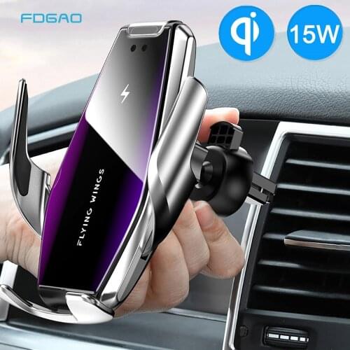 FDGAO Wireless Car Charger Mount 15W Qi Fast Charging Automatic Clamping Phone Holder for iPhone 11 12 XS XR X 8 Samsung S20 S10