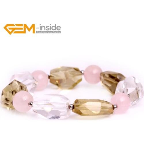 Bracelet Xmas Gift: Natural Crystal Quartzs Gem stone Bead Elastic Bracelet Jewelry for Women Girl 7.5 Inches Free Shipping