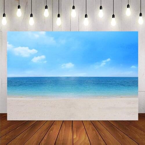 Blue sky and sea backdrop for photography sandy beach background for photo booth studio vinyl floor summer holiday party decor