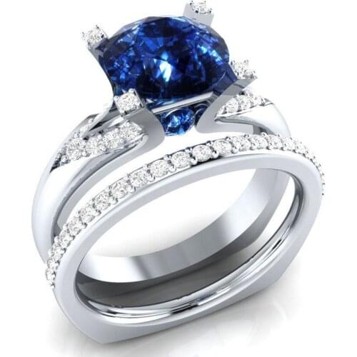 Hainon Luxury Crystal Blue Red Zircon Wedding Ring Set Fashion Silver Color Bridal Sets Promise Love Engagement Rings For Women