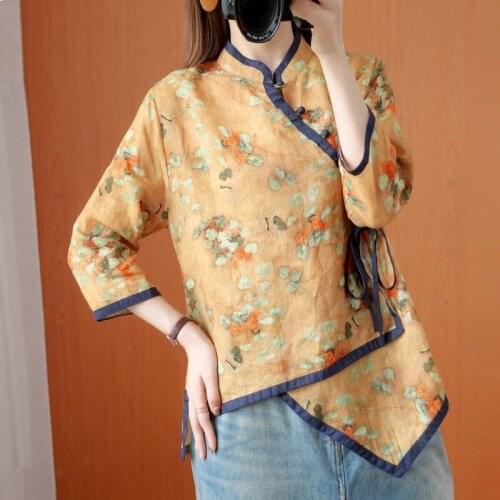 Chinese Style Clothing Women Blouse Print Qipao Tops Casual Cotton Linen Shirt Hanfu Elegant Fashion Oriental Clothing TA2511