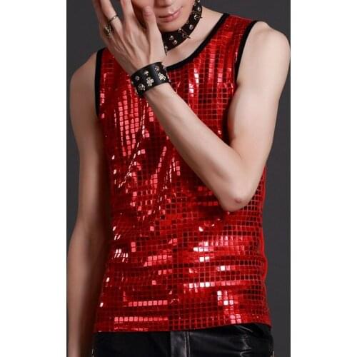 Club Male Singer DS Slim Glitter Red Vest Costumes Night Bar Mens Sleeveless Suit Vest 2020 Performance Clothing Dance Costume