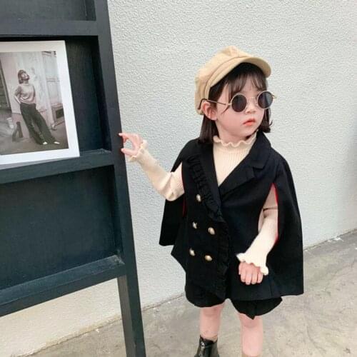 Fall 2019 Little Girl Clothing Set England Style Small Fragrance Cloak Coat+Shorts 2pc Fashion Girls Outfits 2-8Yrs Kids Clothes