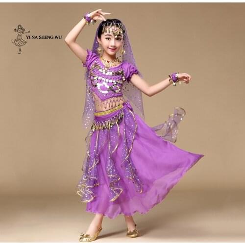 Belly Dance Oriental Costumes Dance Children Belly Dance Sets Kids Bollywood India Dance Practice Performance Costumes 6pcs/set