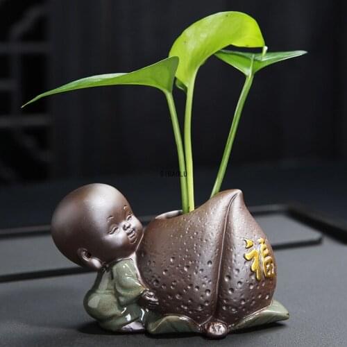 Creative Tea Pet Little Monk Vase Flower Vase Ceramic Hydroponic Pot Home Decoration Decoration Container Vases for Flowers