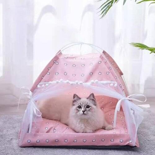 Cute Dogs Cats Summer Cooling Bed House Tent Den In Summer Removable Washable Collapsible Pet Princess Room for Cats Dogs D2302