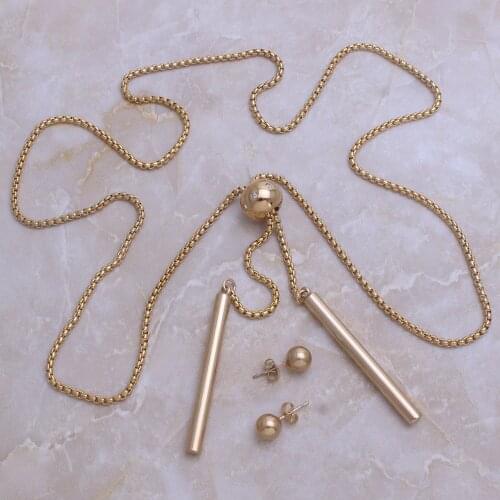 Fashion Jewelry Stainless Steel Round Ball Pendant Long Necklace & Earrings Set For Woman Bijoux En Acier Inoxydable SE112005