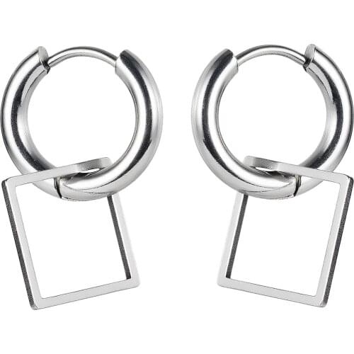 Fashion Minimalism Stainless Steel Geometry Pendants Hoop Earrings For Women Men Teens 2021 Trend New Small Punk Jewelry Earring
