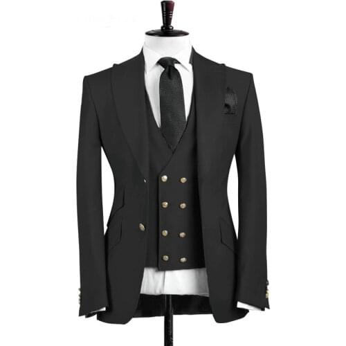 2019 Slim Fit Peaked Lapel Black Business Mens Suit Best Man Groom Wedding Suits for Men 3 Pieces Prom Tuxedo(Jacket+Vest+Pants)
