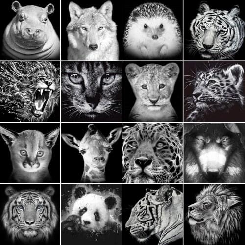 5D DIY Diamond Painting Black White Animal Lion Face Full Drill Square Embroidery Mosaic Picture of Rhinestones New Arrival Gift