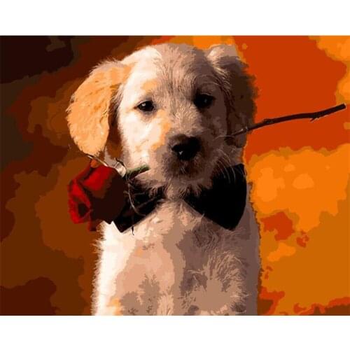 DIY Digital Painting By Numbers Rose dog oil painting mural Kits Coloring Wall Art Picture Gift frameless