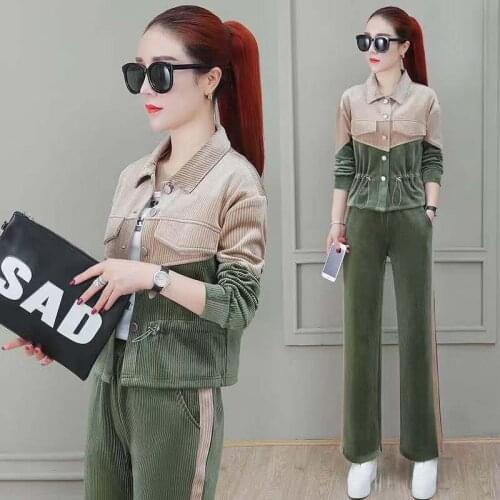 New Two-piece Womens Jacket And Wide Leg Pants Spring And Autumn Casual Style 2-Piece Set
