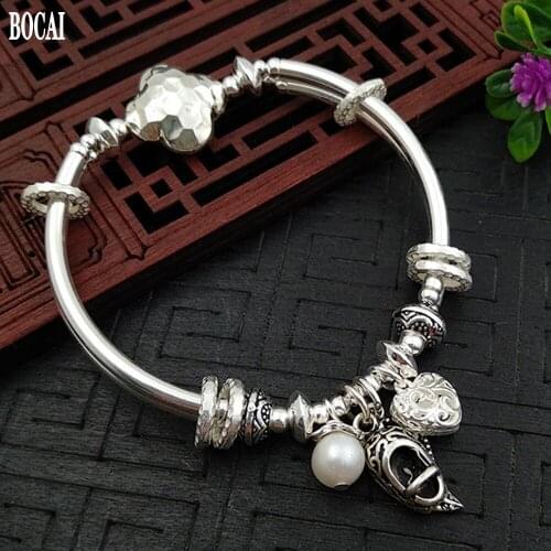 Original S925 pure silver handmade bracelet N silver accessories DIY love embroidered shoes small leaf pendant woman bracelet