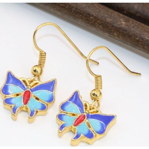 Original design high grade gold-color 14*15mm butterfly shape cloisonne drop dangle erarrings women party gifts jewelry B2578