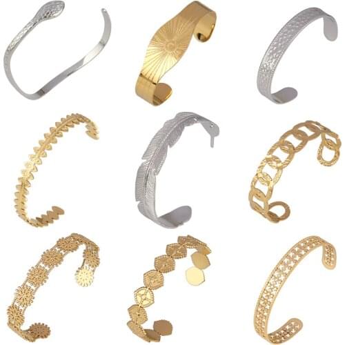 Opening Bracelets For Women Stainless Steel Bracelet Bangle Vintage Bracelet Snake Bracelet Leaf Cuff Charms Bracelet Jewelry