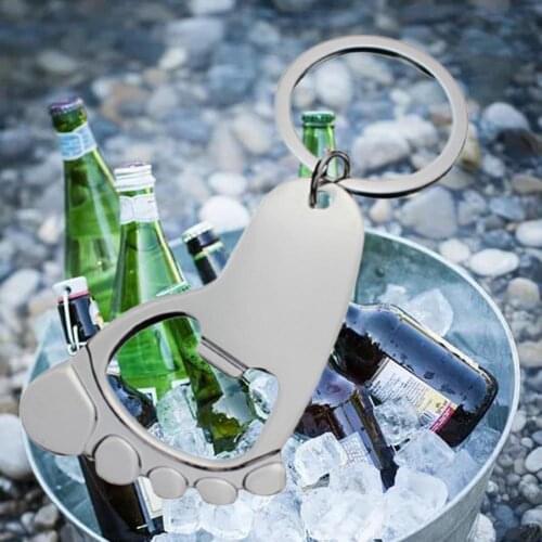 Beer Opener Multifunctional Practical Stainless Steel Anti-scratch Footprint Shape Keychain Ring Holder for Home drop shipping