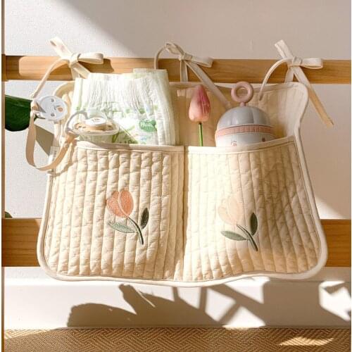 Ins Korea 2021 New Baby Bed Storage Hanging Bag Storage Bag Diaper Baby Stroller Organizers Bottle Hanging Bag