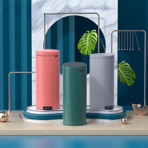 30L Large Trash Can Stainless Steel Imported Kitchen Household Hotel Shopping Mall Trash Can Pedal Storage Bin Large Trash Can