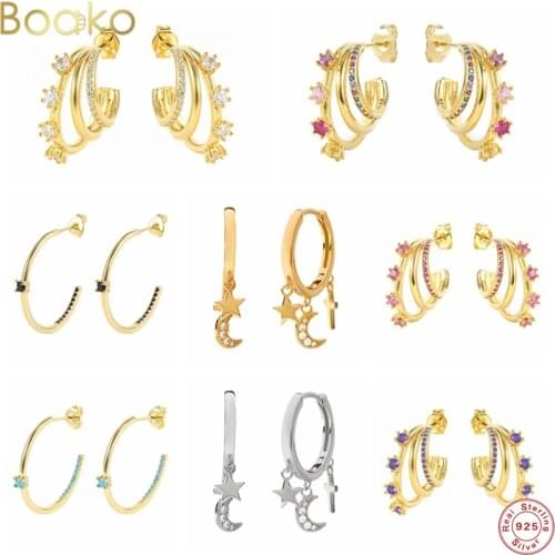 BOAKO Fine Jewelry Plata De Ley 925 Couples lovers' INS Moon Star Hoop Earrings For Wedding Engagement Party Pendientes Aros