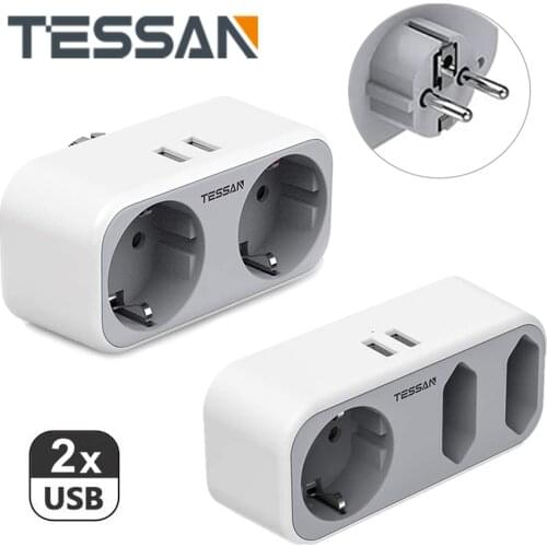 TESSAN EU Plug Power Aadapter with 2 USB Ports and 2/3 EU Outlets Home/Office Power Strip USB Wall Socket for Kitchen Bathroom