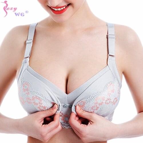 SEXYWG Front Button Maternity Women Nursing Bra Soft Breathable Lace Flower Pregnant Women Breast Feeding Underwear Nursing Bra