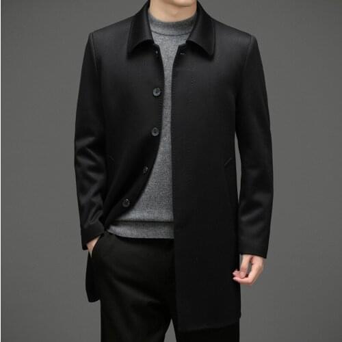 High Quality Wool Coat Men Solid Turn Down Collar Mens Long Coats Smart Casual Jackets Man Overcoats Wool Blends Trench Coat Men
