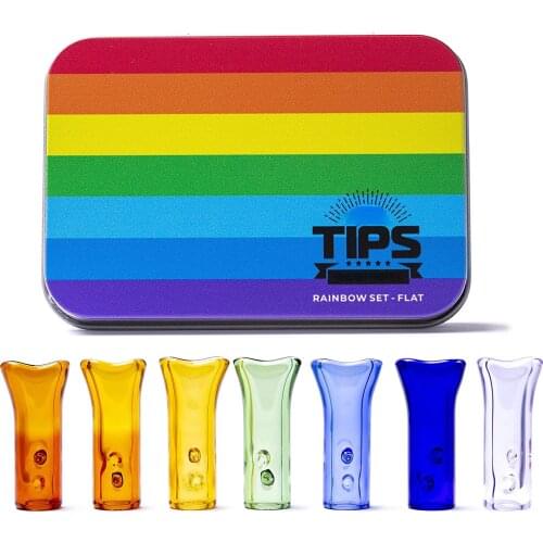 Premium Quality Glass Cigarette Rolling Filter Tips - Rainbow Set - Pack of 7 (8x25mm-Flat Mouth)