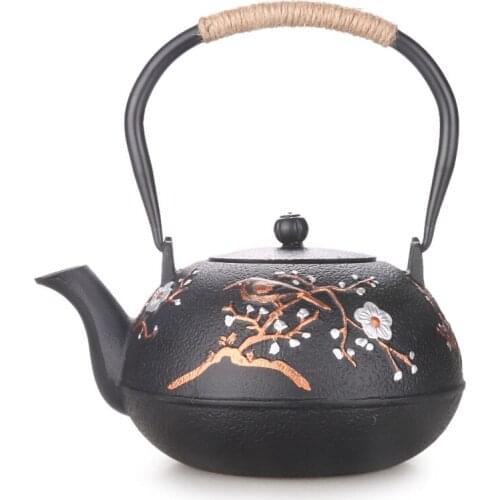 Japanese health old boiled tea pot uncoated cast iron teapot Chinese kungfu puer teiguanyin hot water kettle 1.2L