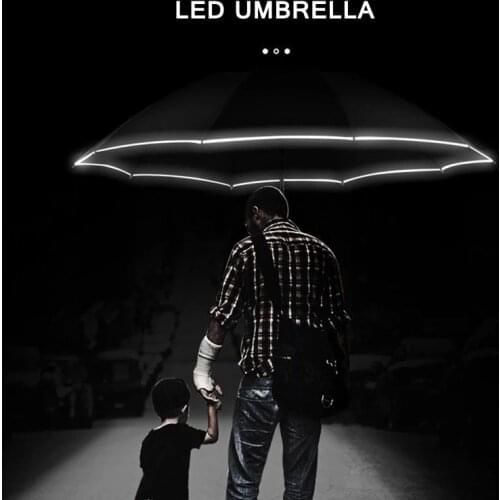 YOOAP Automatic Reverse Umbrella Led Luminous Windproof 3 Folding Business Strong Umbrella Rain Men Car High Quality 10K Parasol