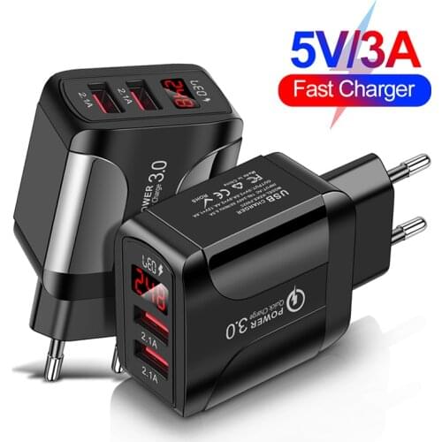 5V/3A USB Charger Quick Phone Charge QC 3.0 EU/US Fast Charger 2 Ports USB Fast Phone Charger Head Adapter Wall Mobile Charging