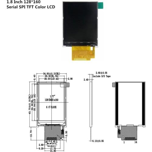 1.8 Inch 128*160 Serial SPI TFT Color LCD Module 128x160 Display ST7735 With SPI Interface 5 IO Ports for arduino Diy Kit