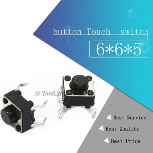 100pcs button Touch switch 6*6*5 keys button DIP 4pin 6*6*5mm Light touch switch DIP4 /OFF Touch 6x6x5 High quality