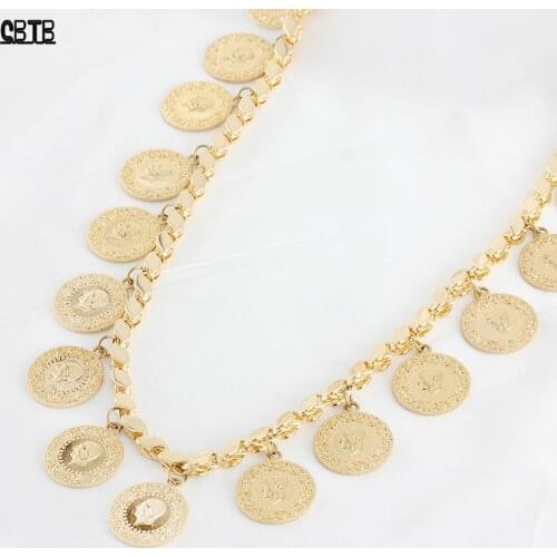 60cm High Quality Islamic Coin Gold Jewelry Luxury Ladies Pendant Necklace Africa Middle East Party Wedding Girl Gift