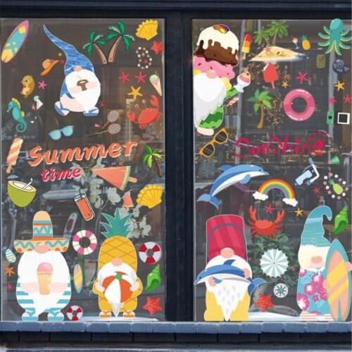 9PCS/Set Happy Hawaii Festival Window Sticker Summer Dwarf Creative Decoration Wall Sticker Window Posters Decor for Home 2021