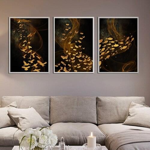 Abstract Golden Butterfly Fish Poster Wall Art Picture Modern Canvas Painting Print For Living Room Bedroom Nordic Home Decor