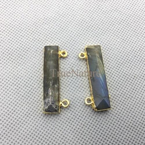 New Design Accessory Stones Jewelry Labradorite Charms Gold Electroplated Bar Pendant Charms For Necklace In 36*8 mm PM4344