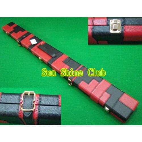 Free shipping black and red patch patch design in 48" 3/4 3compartments leather snooker cue cases with golden lock