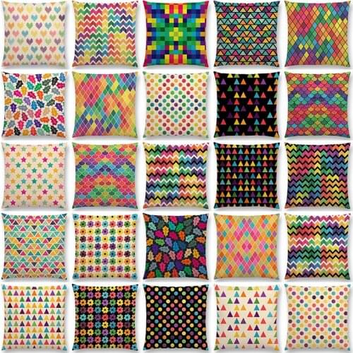 Colorful Flowers Leaves Dot Sofa Pillow Case Stars Waves Geometric Pattern Pastel Triangles Diamond Rainbow Cushion Cover nordic