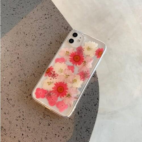 Purple Pink Real Dry Flower Phone Case for iPhone 12 Pro Max 11 7 8 Plus X XS XR SE2 12 Mini Case Luxury Soft Clear Back Cover