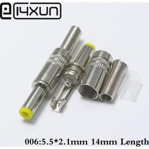 EClyxun 10Pcs Metal 5.5x2.1mm 5.5*2.1mm DC Power Male Jack Plug Connector 14mm Length Yellow Hand
