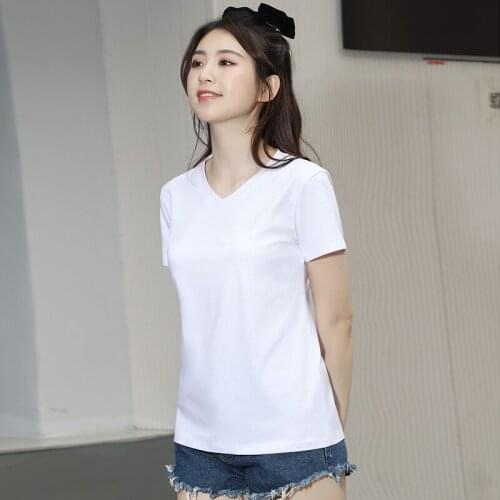 Korean Pure Color V-Neck Short Sleeve T-Shirt WomenS New Summer 2021 Girl Comfortable Large Round Neck Cotton Bottomed Top