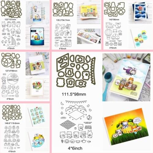 Metal Cutting Dies Match Clear Silicone Stamps Mix Cute Animals Pig Rabbit Bear Car Cartoon Diy Make Cards Album Photos Craft
