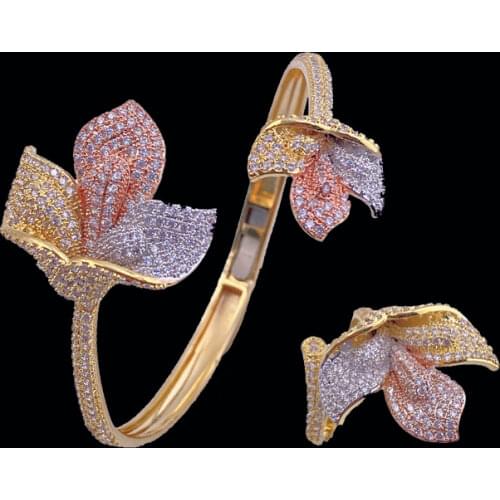 Lanyika Fashion Jewelr Exaggerated Hopeful Graceful Trefoil Micro Plated Party Romantic Bangle With Ring Banquet Daily Best Gift