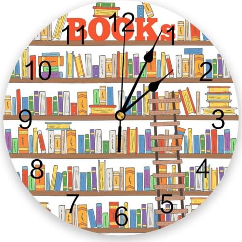 Cartoon Bookshelf Wall Clock For Home Decoration Living Room Quartz Needle Hanging Watch Modern Kitchen Clock