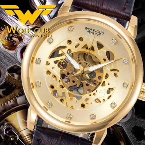 4 Colors Mens mechanical 3Bar waterproof Male wrist watch Leather Strap Stainless Steel Business Watch USA Brand Wolf-cub